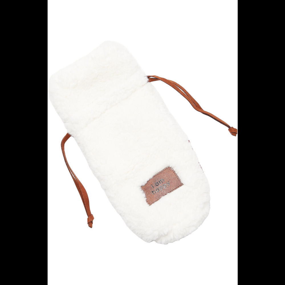 Peace Love World Faux Fur Wine Bag with Drawstring Ivory